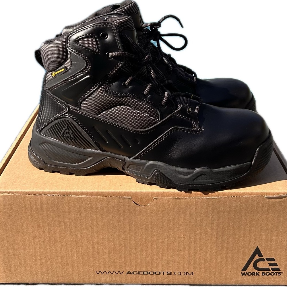 Ace Men’s Defender Water Resistant 6” Work Boots - Composite Toe - Black - 9.5